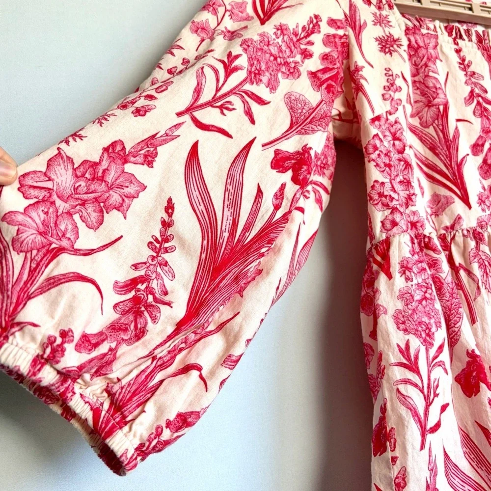 Victoria Dunn Floral Print Blouse XS Gathered Waist Square Neck Prairie EUC - Picture 8 of 13